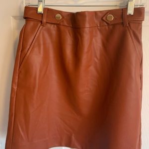 Faux leather Above the knee A-line skirt size for color cognac